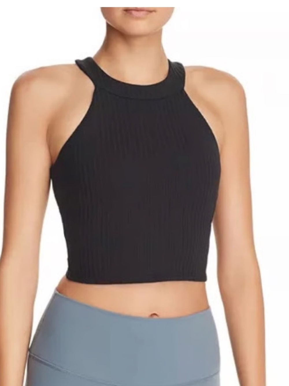 ALO unite Yoga Black Ribbed High-Neck Crop Top
